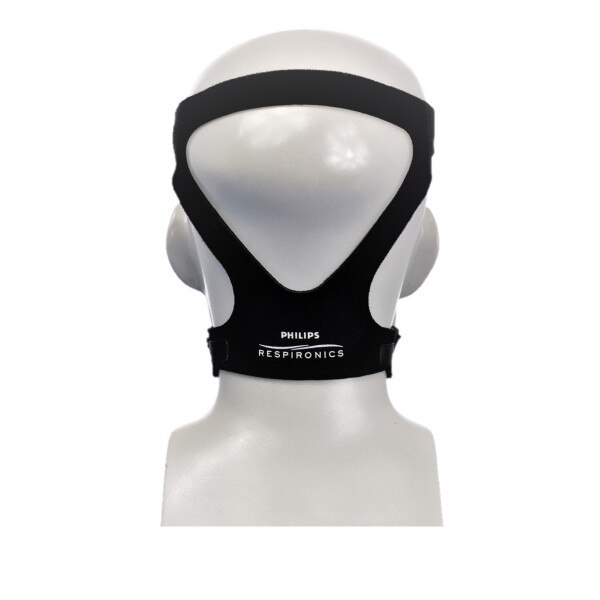 Black Respironics Headgear on Head